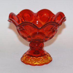 Vintage LE Smith Amberina Moon and Stars Footed Ruffled Edge Compote Candy Dish